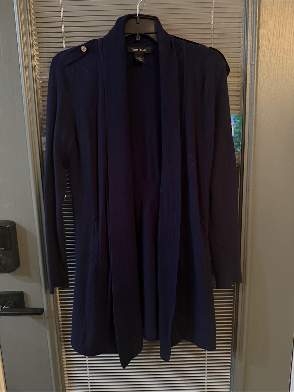 White House Black Market Navy Ribbed Long Cardigan